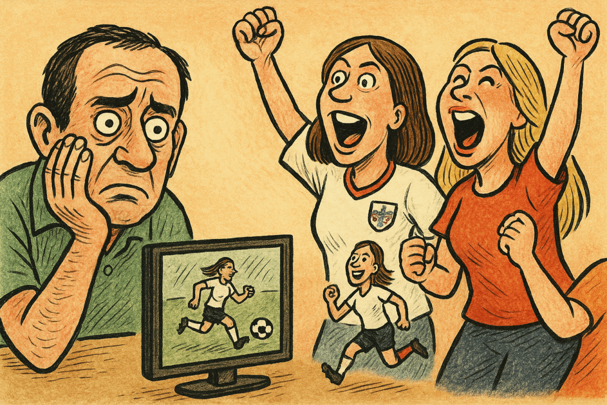 Illustration showing generational shift in women and football fandom